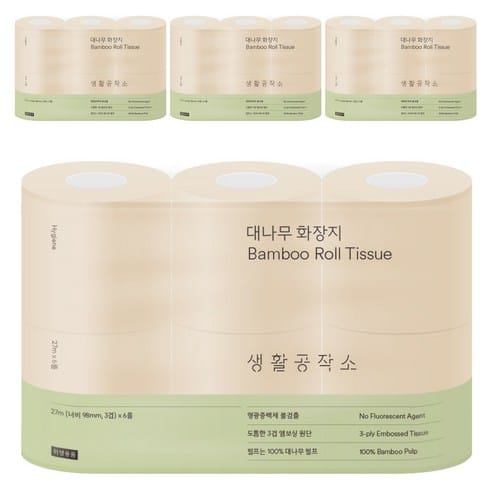 생활공작소 대나무 3겹 고급롤화장지, 어제 26,700원 → 오늘 20,020원